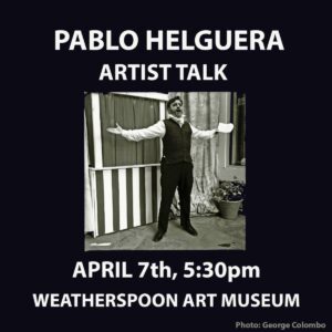 Image promoting an artist talk with Social Practice Artist Pablo Helguera