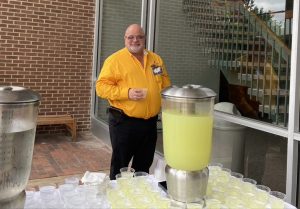 Associate Dean Ken White ready to serve lemonade and ice water at Nav1Gate