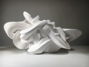 "Figure Eight" by Patricia Wasserboehr, 2020. 12x21 1/2x 8 in. Hydrocal plaster and milk paint. Photograph by Dan Smith