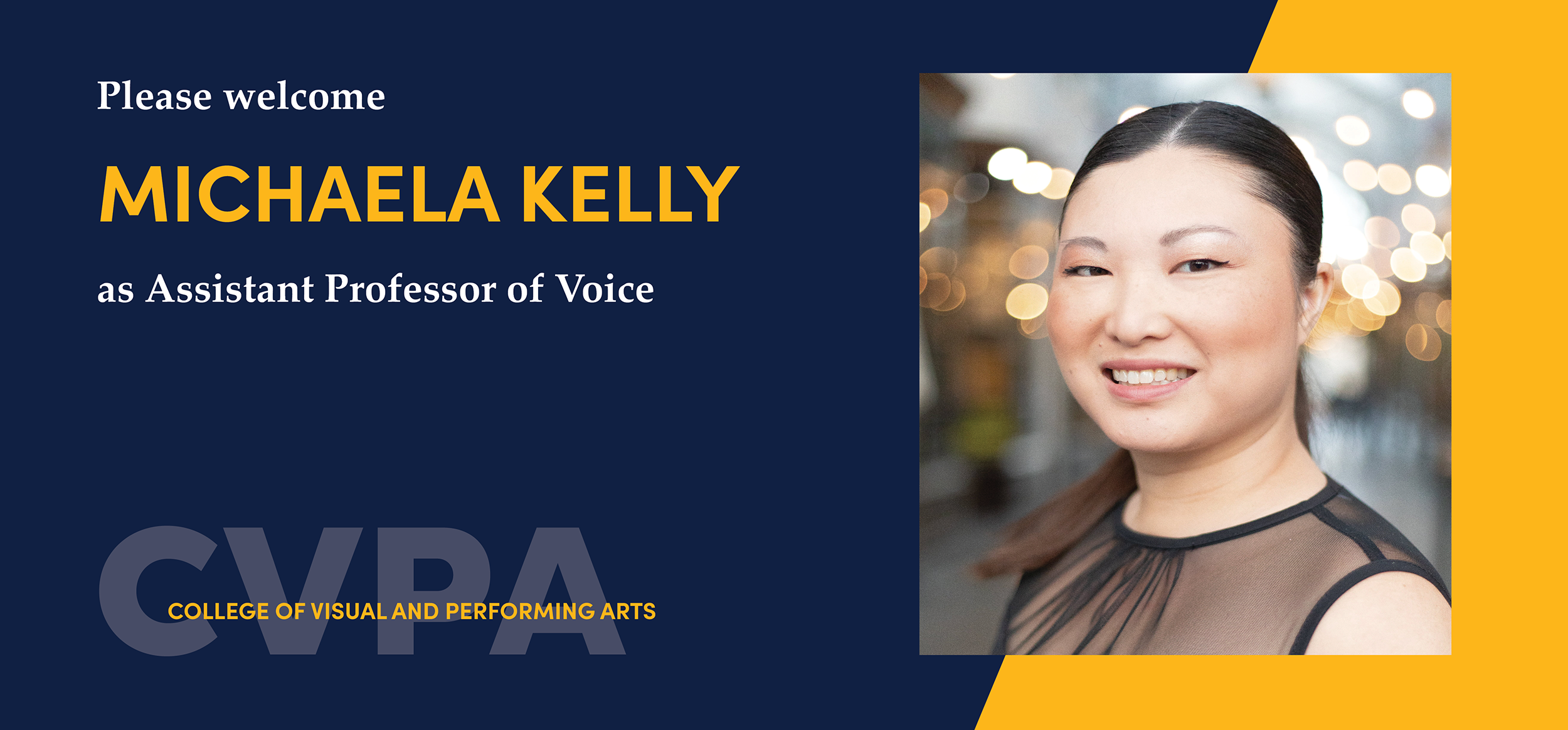 Graphic for Michaela Kelly new faculty announcement