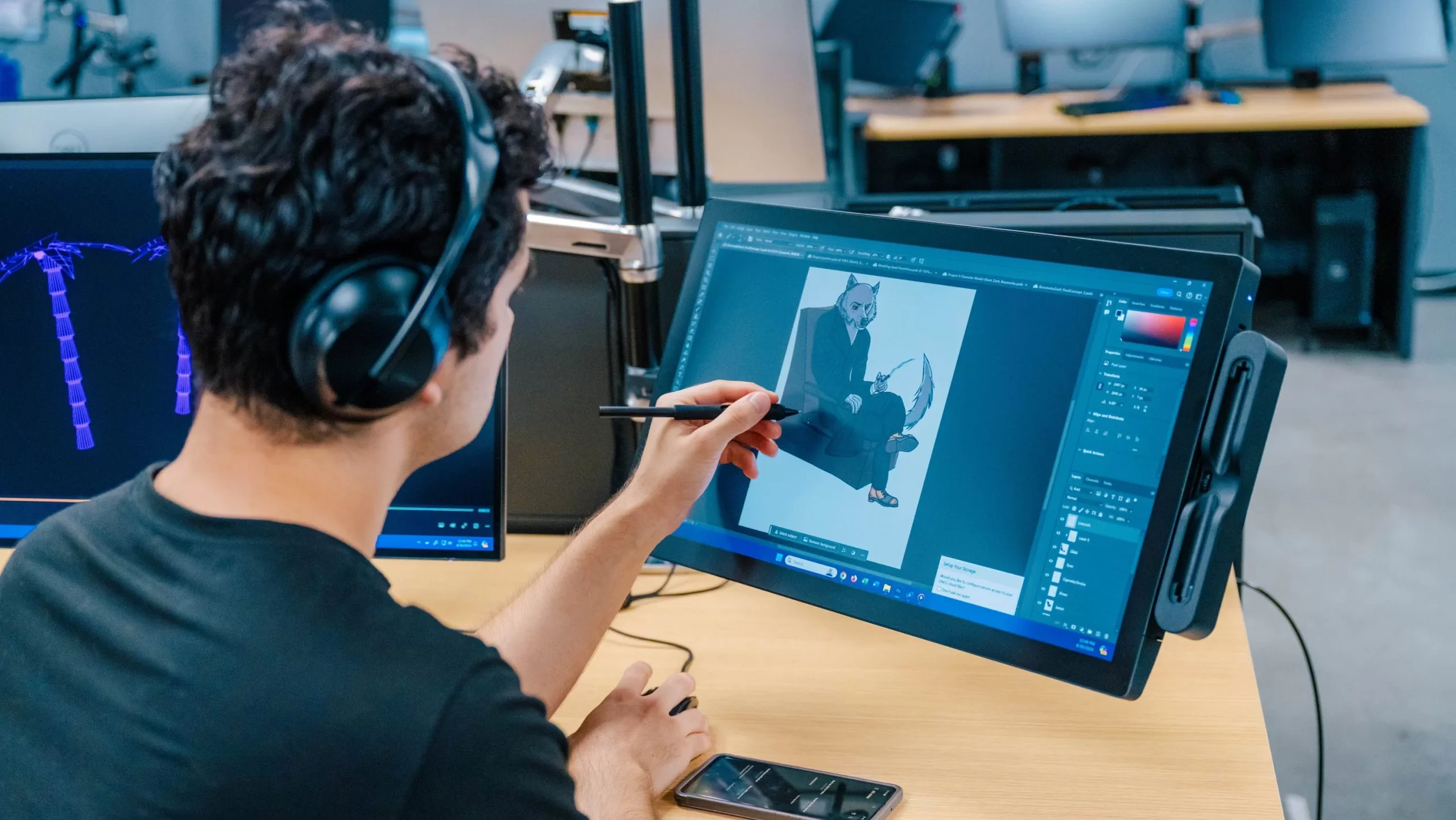 Student in animations studio