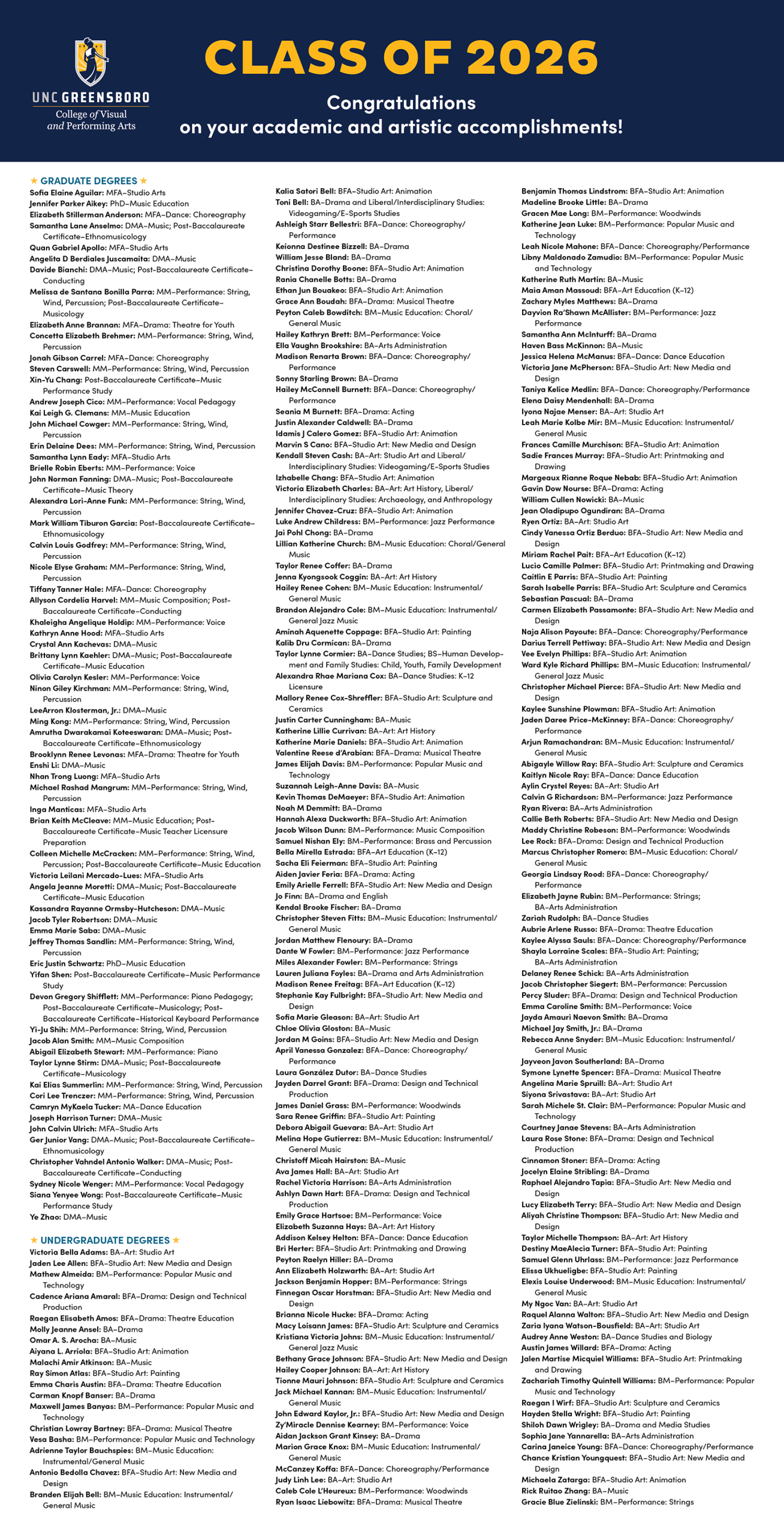 Honoring the Class of 2026, image of the News & Record ad